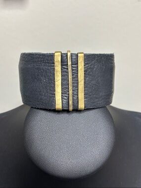 TRIPLE BRONZE BAR LEATHER CUFF BRACELET Chunky Statement